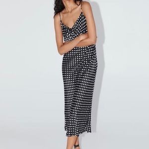 Zara Long Black & White Polka Dot Dress, Size XS